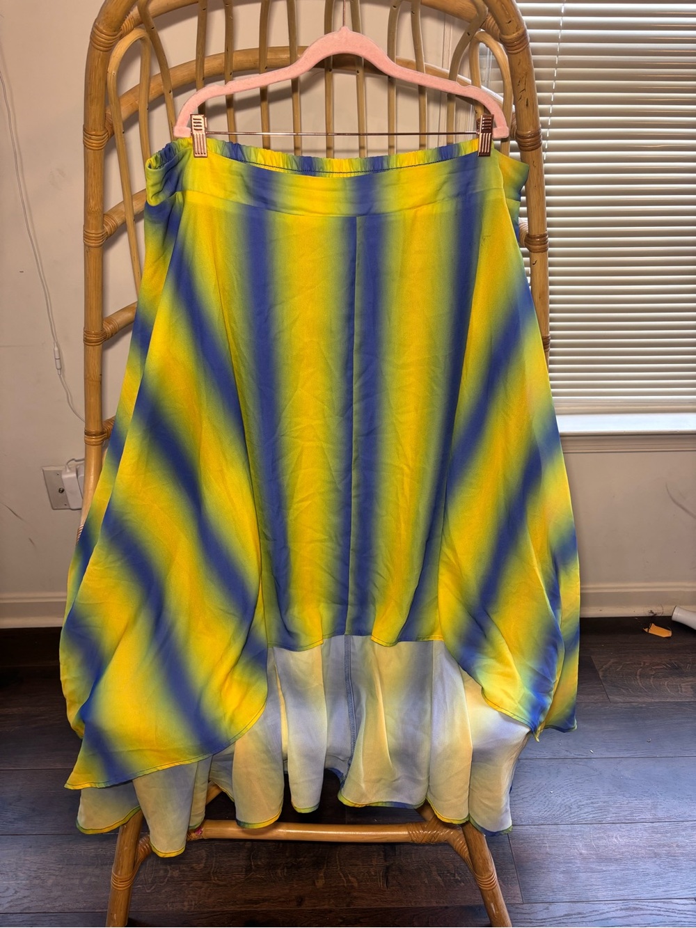 Ashley Stewart Flowy Gradient Yellow & Blue High-Low Skirt